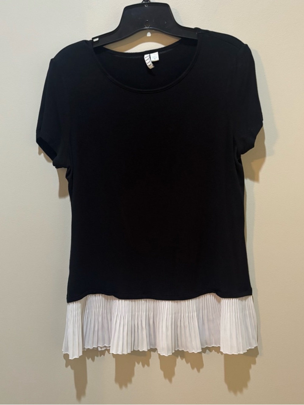 Elle Black Top with White Pleated Hem
